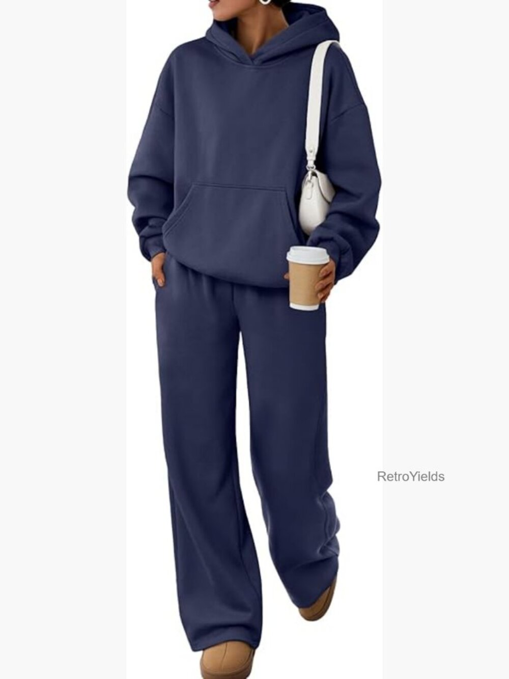 2 Piece Lounge Set - Oversized Hoodie & Wide Leg Pants Matching Active Sweatsuit - Picture 1 of 7